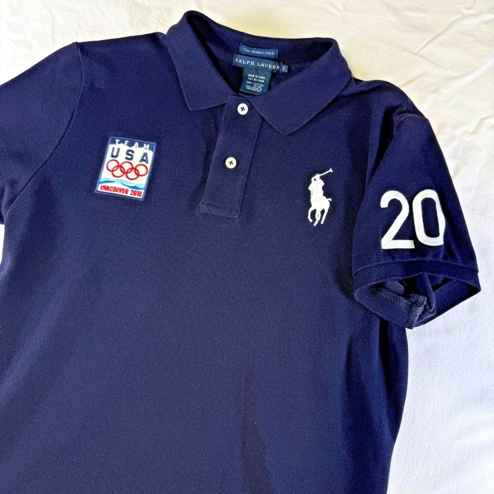 Ralph Lauren USA Olympic Team Polo Shirt Women's Large Big Pony 2010 Vancouver